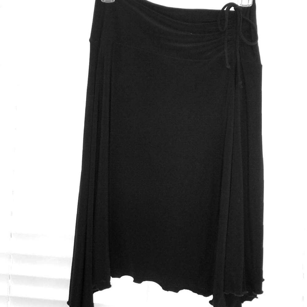 Black Ruched Waist, Ruffle Hem, A-Line Skirt,